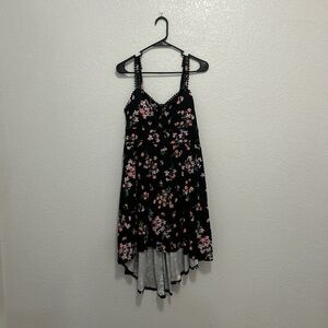 Elegant Black Floral Dress with Pink Details